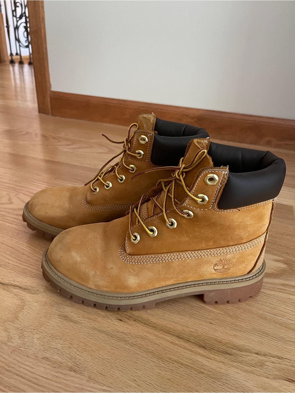 Unisex Timberland Wheat Nubuck Work Boots with Black Collars